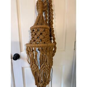 Vintage Macrame Hanging Lamp Brown Boho Woven Pendant Light Decor